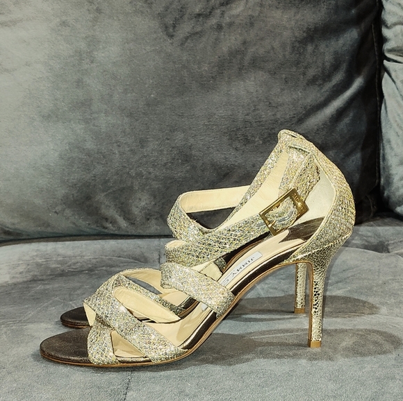 EUC Jimmy Choo Gold Glitter Louise Strappy Sandals Size 38.5 - Picture 6 of 10